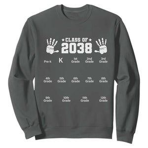 Class of 2038 Grow With Me Sweatshirt Handprint Pre-K to 12th Grade Graduation TS10 Dark Heather Print Your Wear
