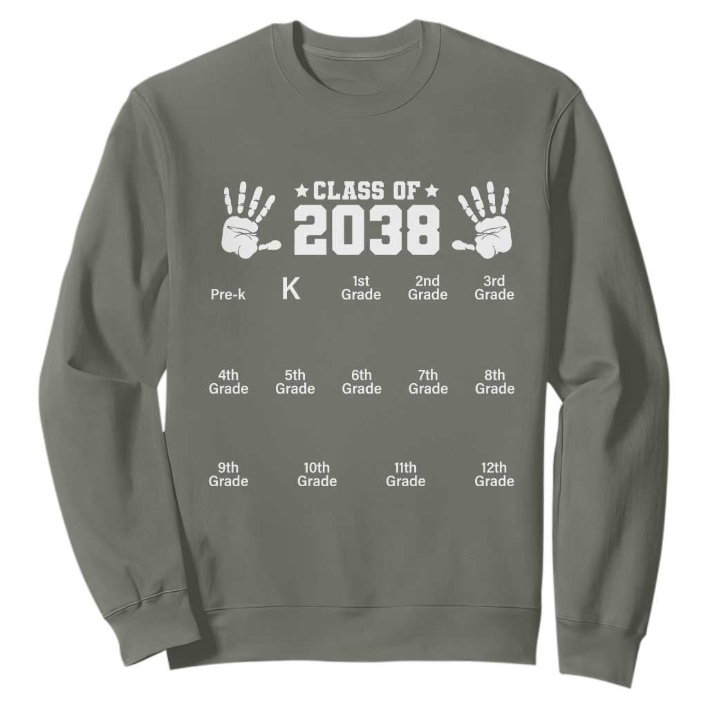 Class of 2038 Grow With Me Sweatshirt Handprint Pre-K to 12th Grade Graduation TS10 Military Green Print Your Wear