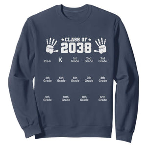 Class of 2038 Grow With Me Sweatshirt Handprint Pre-K to 12th Grade Graduation TS10 Navy Print Your Wear