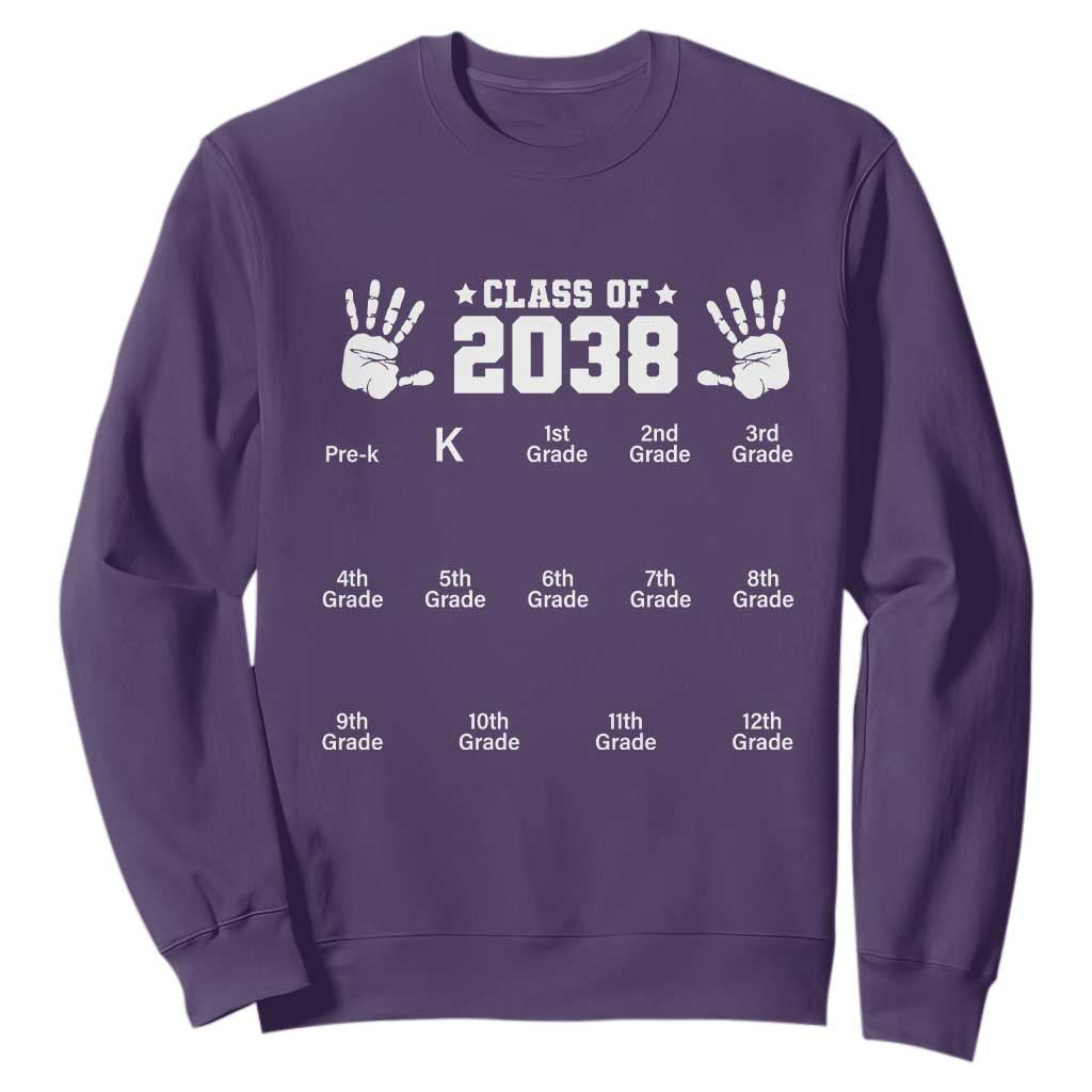 Class of 2038 Grow With Me Sweatshirt Handprint Pre-K to 12th Grade Graduation TS10 Purple Print Your Wear