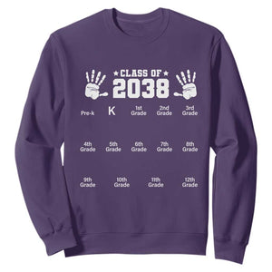 Class of 2038 Grow With Me Sweatshirt Handprint Pre-K to 12th Grade Graduation TS10 Purple Print Your Wear