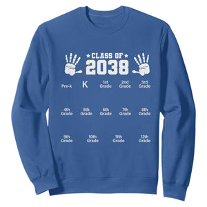 Class of 2038 Grow With Me Sweatshirt Handprint Pre-K to 12th Grade Graduation TS10 Royal Blue Print Your Wear