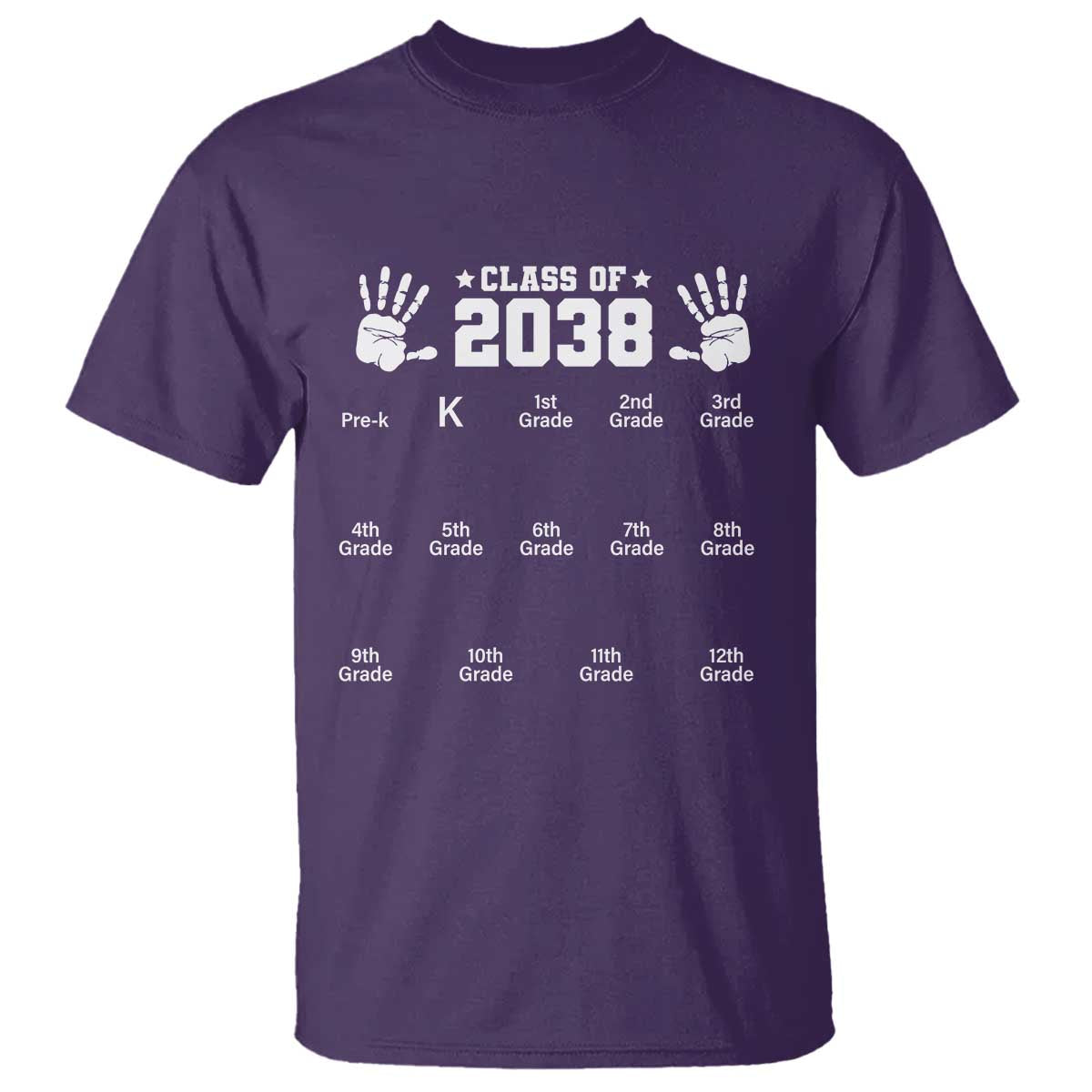 Class of 2038 Grow With Me T Shirt Handprint Pre-K to 12th Grade Graduation TS10 Purple Print Your Wear