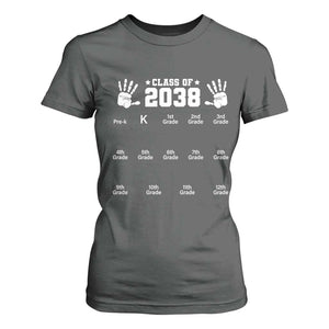 Class of 2038 Grow With Me T Shirt For Women Handprint Pre-K to 12th Grade Graduation TS10 Dark Heather Print Your Wear