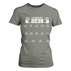 Class of 2038 Grow With Me T Shirt For Women Handprint Pre-K to 12th Grade Graduation TS10 Military Green Print Your Wear