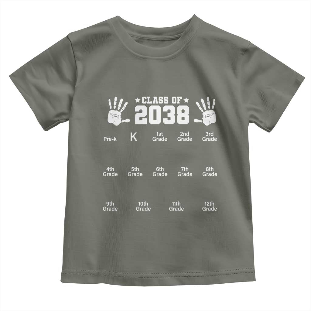 Class of 2038 Grow With Me Toddler T Shirt Handprint Pre-K to 12th Grade Graduation TS10 Military Green Print Your Wear
