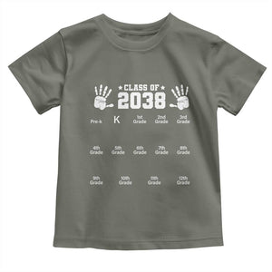 Class of 2038 Grow With Me Toddler T Shirt Handprint Pre-K to 12th Grade Graduation TS10 Military Green Print Your Wear