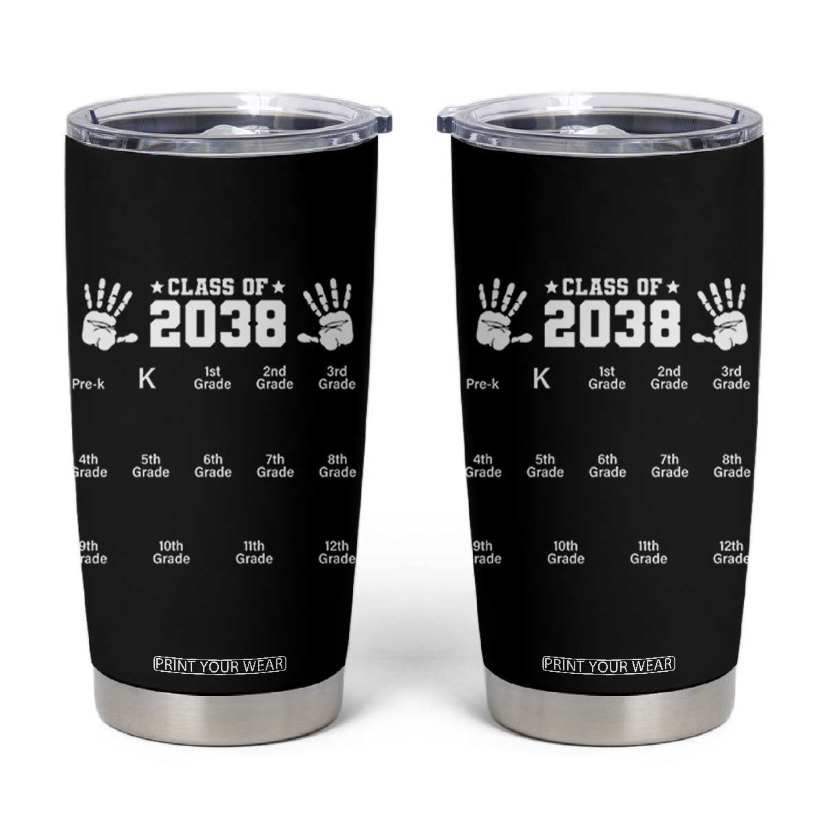 Class of 2038 Grow With Me Tumbler Cup Handprint Pre-K to 12th Grade Graduation TS10 Black Print Your Wear