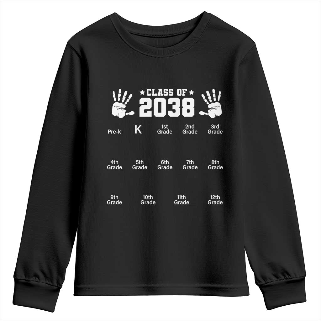 Class of 2038 Grow With Me Youth Sweatshirt Handprint Pre-K to 12th Grade Graduation TS10 Black Print Your Wear