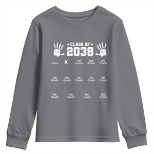 Class of 2038 Grow With Me Youth Sweatshirt Handprint Pre-K to 12th Grade Graduation TS10 Charcoal Print Your Wear
