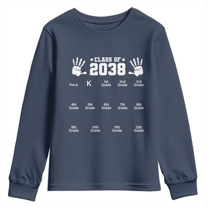 Class of 2038 Grow With Me Youth Sweatshirt Handprint Pre-K to 12th Grade Graduation TS10 Navy Print Your Wear