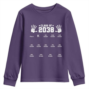 Class of 2038 Grow With Me Youth Sweatshirt Handprint Pre-K to 12th Grade Graduation TS10 Purple Print Your Wear