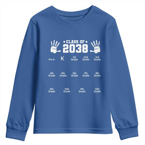 Class of 2038 Grow With Me Youth Sweatshirt Handprint Pre-K to 12th Grade Graduation TS10 Royal Blue Print Your Wear