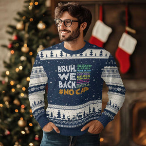 Funny Bruh We Back To School Ugly Christmas Sweater Happy First Day Of School TS10 Navy Beige Print Your Wear