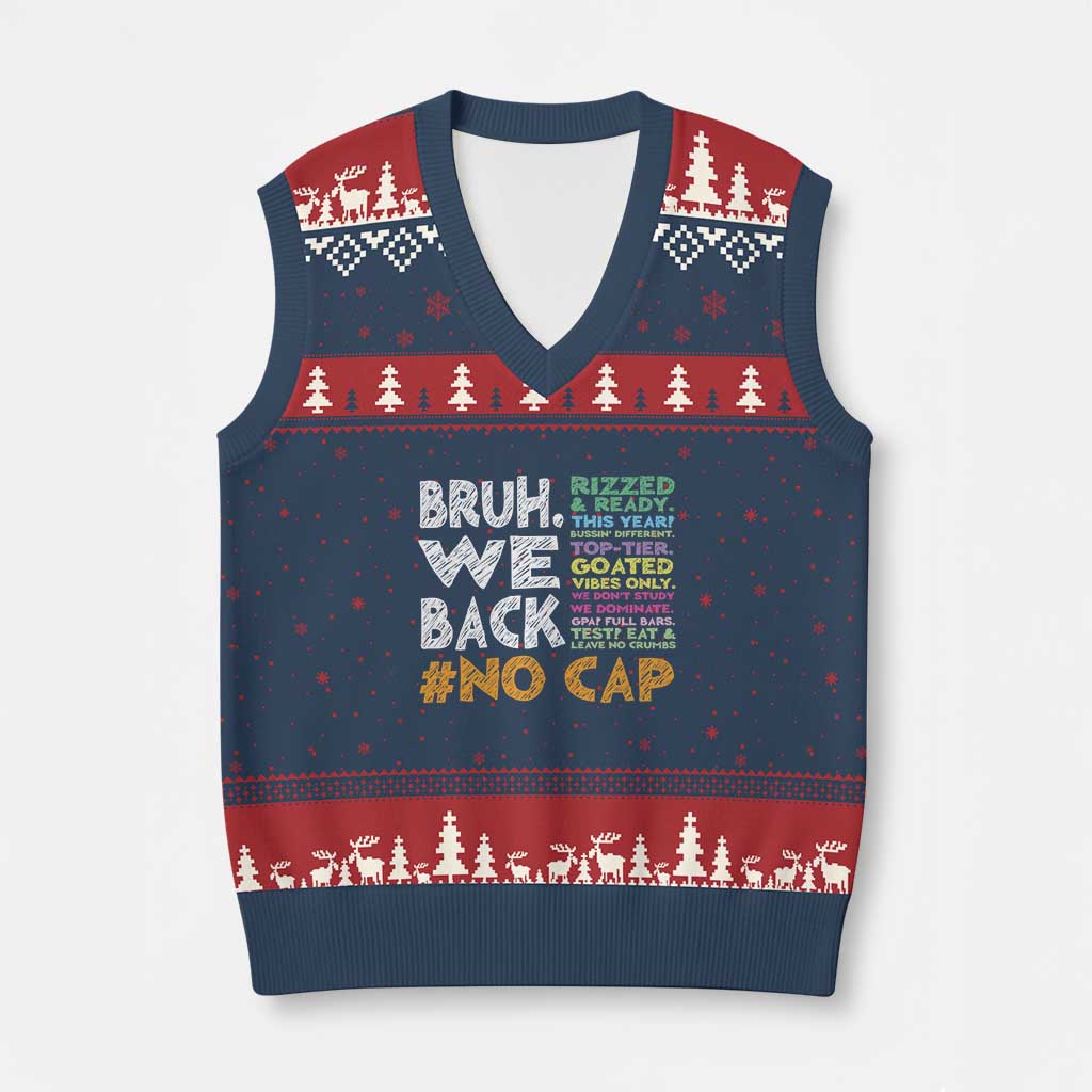 Funny Bruh We Back To School V-Neck Knit Sweater Vest Happy First Day Of School TS10 Navy Red Print Your Wear