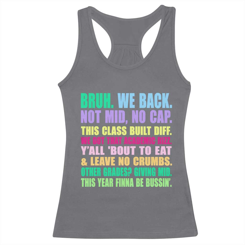 Funny Bruh We Back To School Racerback Tank Top Gen A Slang Happy First Day Of School TS10 Charcoal Print Your Wear