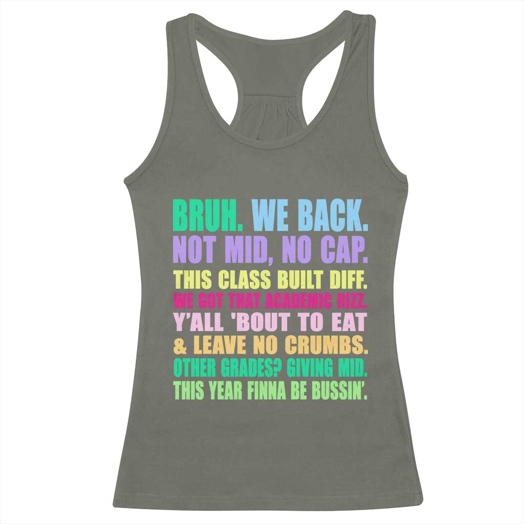 Funny Bruh We Back To School Racerback Tank Top Gen A Slang Happy First Day Of School TS10 Military Green Print Your Wear