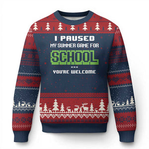 Funny Bruh Back To School Ugly Christmas Sweater Here We Go Again Happy First Day Of School TS10 Navy Red Print Your Wear