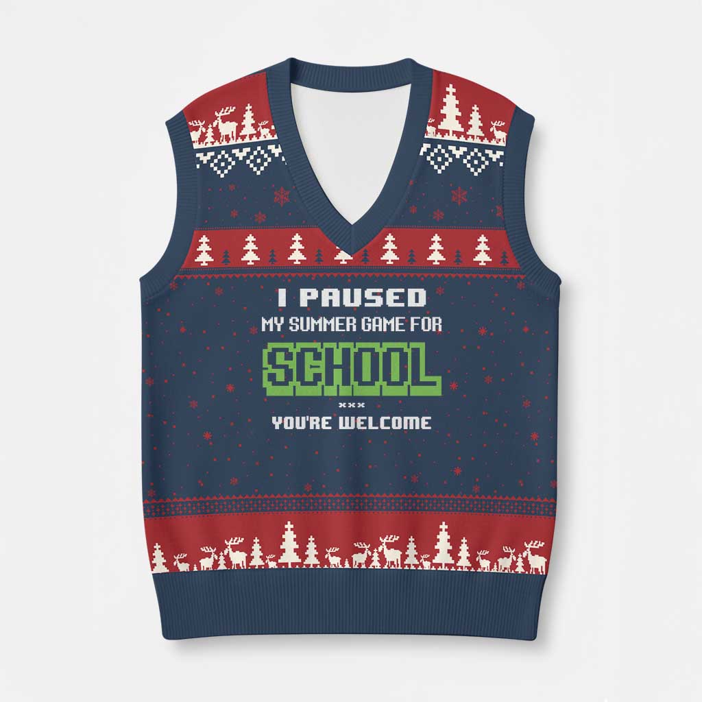 Funny Bruh Back To School V-Neck Knit Sweater Vest Here We Go Again Happy First Day Of School TS10 Navy Red Print Your Wear