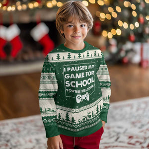 Funny Gamer Back to School Ugly Christmas Sweater Funny Boys Video Gaming TS10 Forest Green Beige Print Your Wear