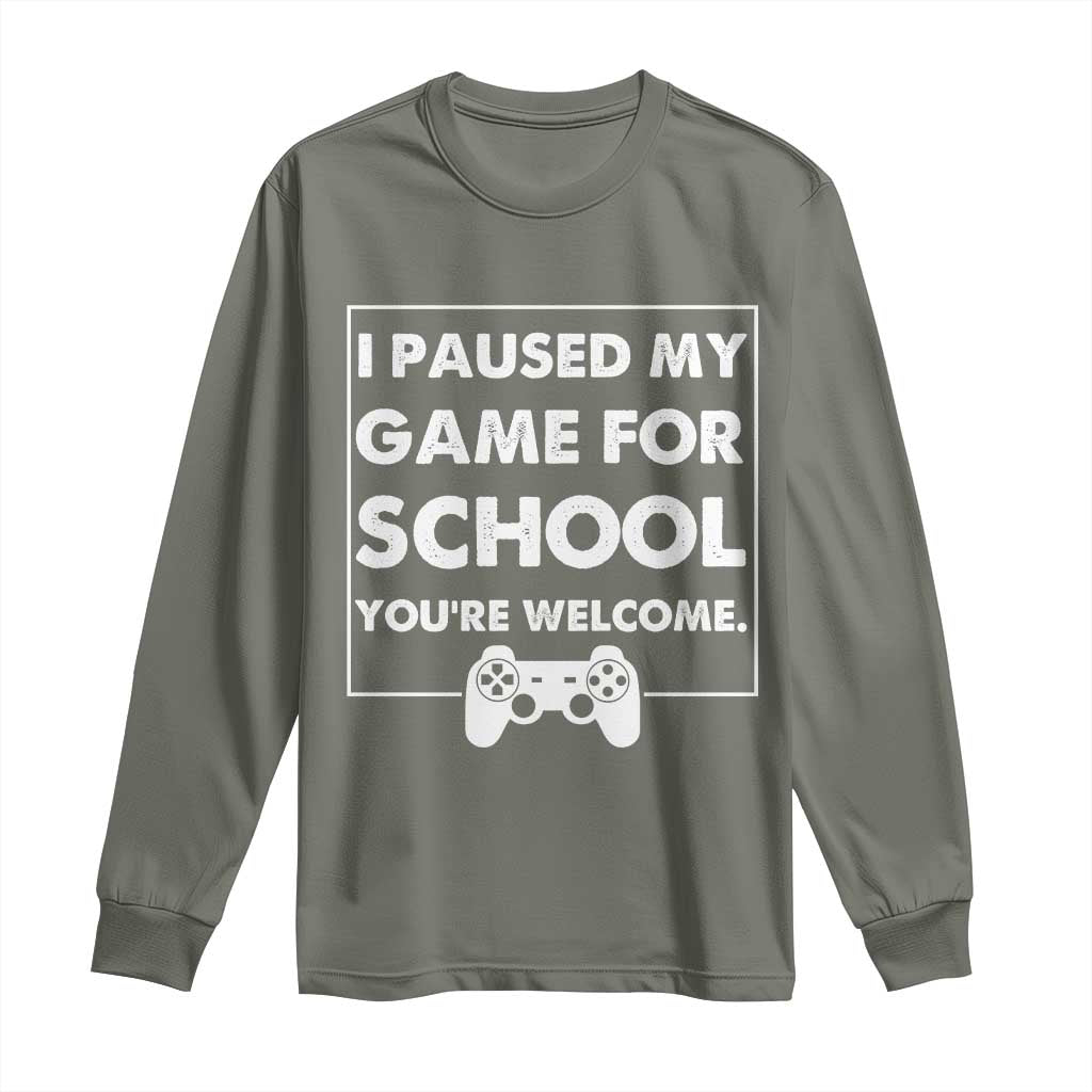 Funny Gamer Back to School Long Sleeve Shirt Funny Boys Video Gaming TS10 Military Green Print Your Wear