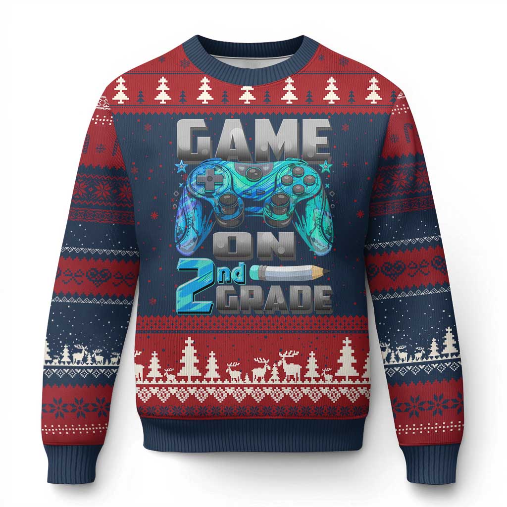 Back to School 2nd Grade Gamer Ugly Christmas Sweater Boys Kids Back To School First Day TS10 Navy Red Print Your Wear