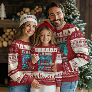 Back to School 2nd Grade Gamer Ugly Christmas Sweater Boys Kids Back To School First Day TS10 Red Beige Print Your Wear