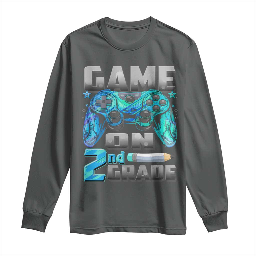 Back to School 2nd Grade Gamer Long Sleeve Shirt Boys Kids Back To School First Day TS10 Dark Heather Print Your Wear