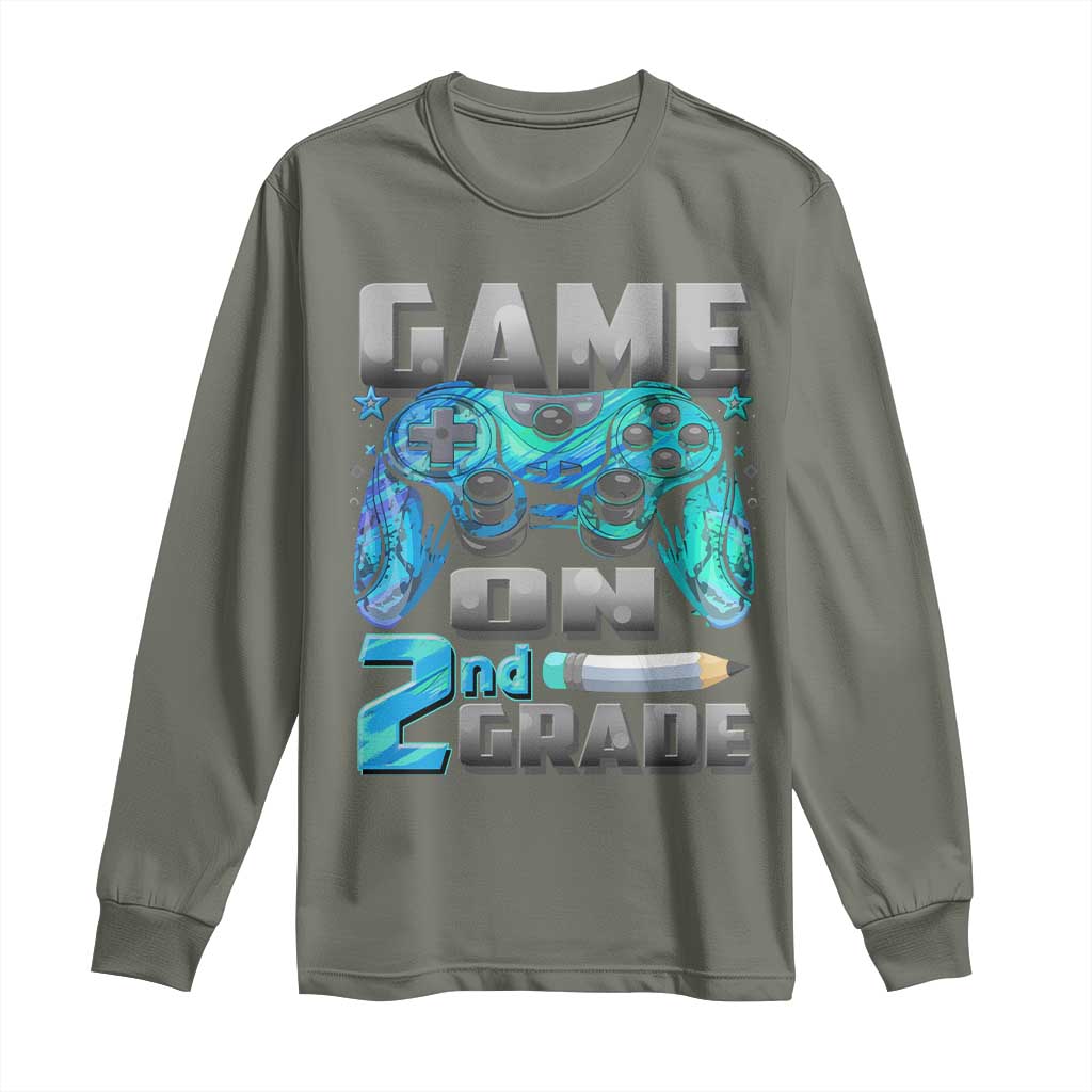 Back to School 2nd Grade Gamer Long Sleeve Shirt Boys Kids Back To School First Day TS10 Military Green Print Your Wear