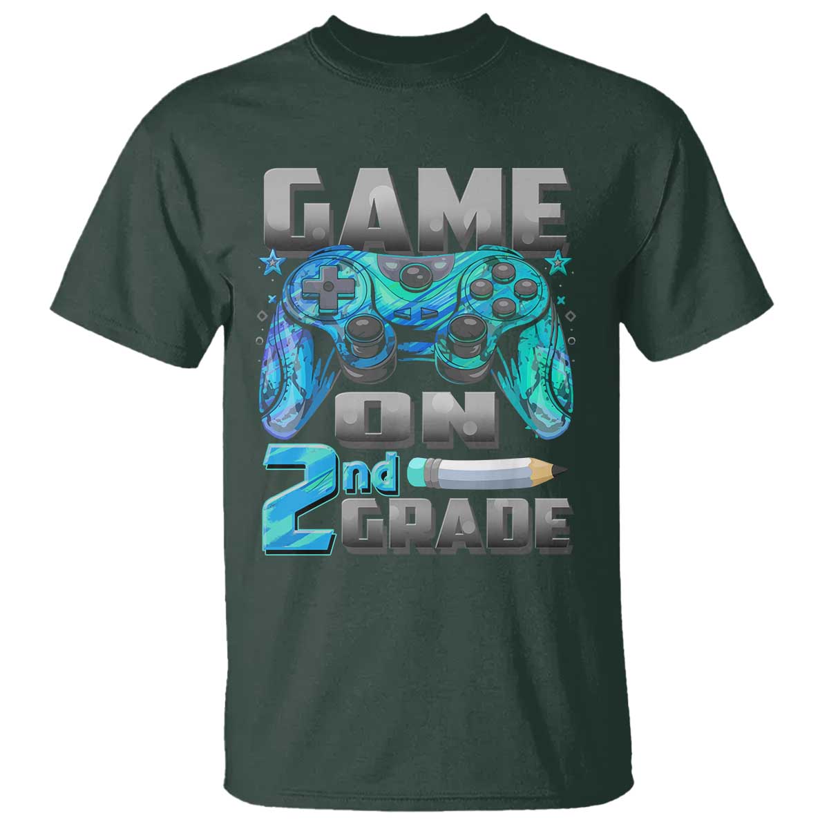 Back to School 2nd Grade Gamer T Shirt Boys Kids Back To School First Day TS10 Dark Forest Green Print Your Wear