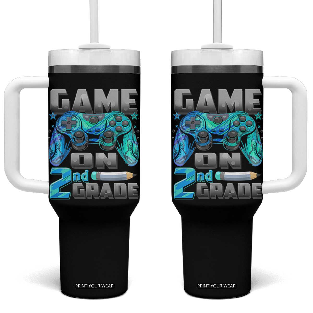 Back to School 2nd Grade Gamer Tumbler With Handle Boys Kids Back To School First Day TS10 One Size: 40 oz Black Print Your Wear