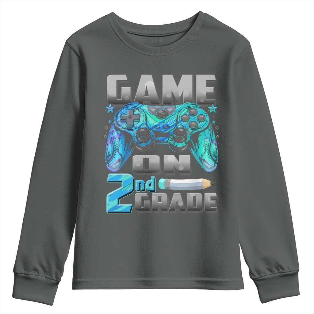 Back to School 2nd Grade Gamer Youth Sweatshirt Boys Kids Back To School First Day TS10 Dark Heather Print Your Wear