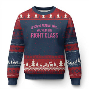 Back To School Teacher Ugly Christmas Sweater Funny Youre In The Right Class TS10 Navy Red Print Your Wear