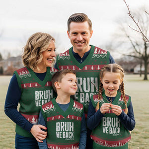 Bruh We Back Teacher V-Neck Knit Sweater Vest Happy First Day Of School TS10 Red Green Print Your Wear