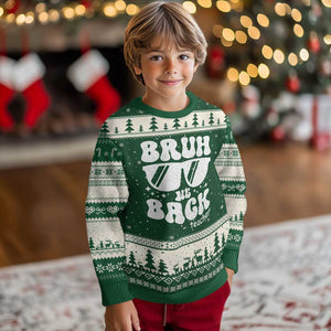 Bruh We Back Teacher Ugly Christmas Sweater Funny Back To School Gen A Slang Sunglasses TS10 Forest Green Beige Print Your Wear