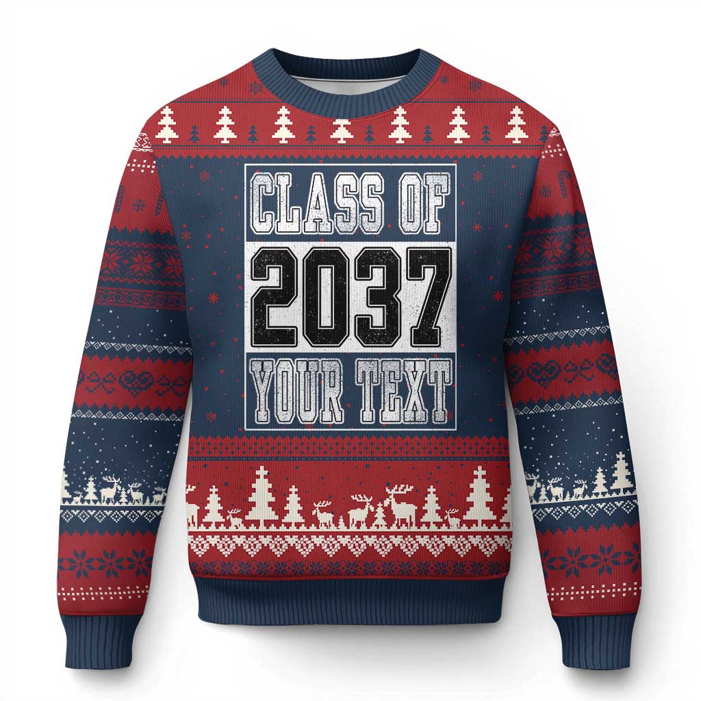 Personalized Class of 2037 Ugly Christmas Sweater Custom Name Grow With Me To Graduation TS10 Navy Red Print Your Wear