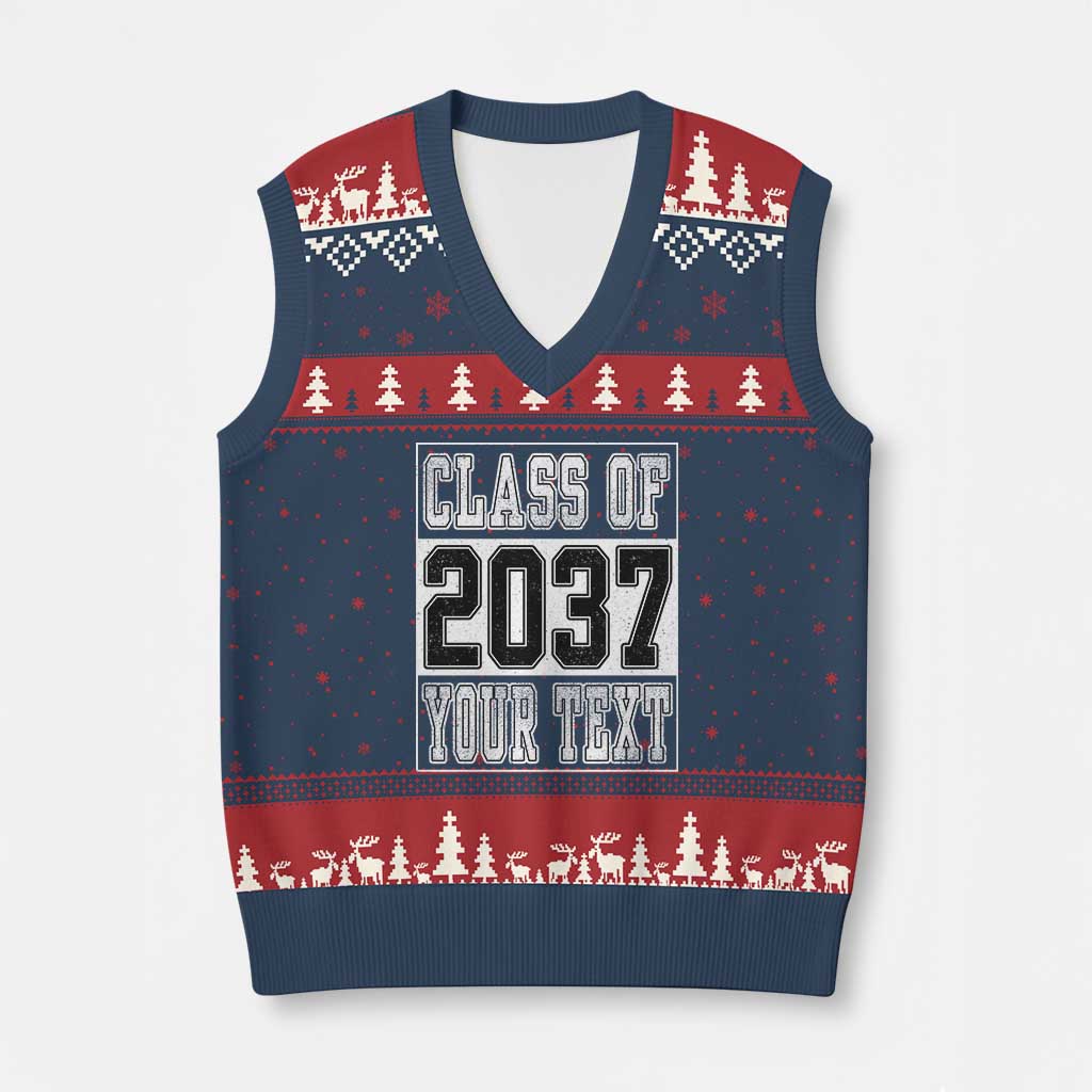 Personalized Class of 2037 V-Neck Knit Sweater Vest Custom Name Grow With Me To Graduation TS10 Navy Red Print Your Wear