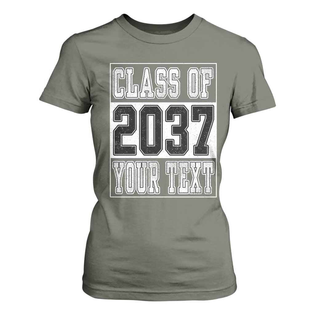 Personalized Class of 2037 T Shirt For Women Custom Name Grow With Me To Graduation TS10 Military Green Print Your Wear