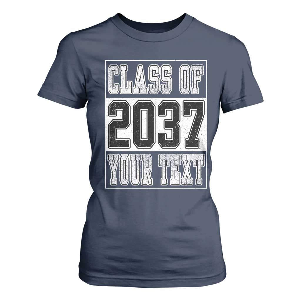 Personalized Class of 2037 T Shirt For Women Custom Name Grow With Me To Graduation TS10 Navy Print Your Wear
