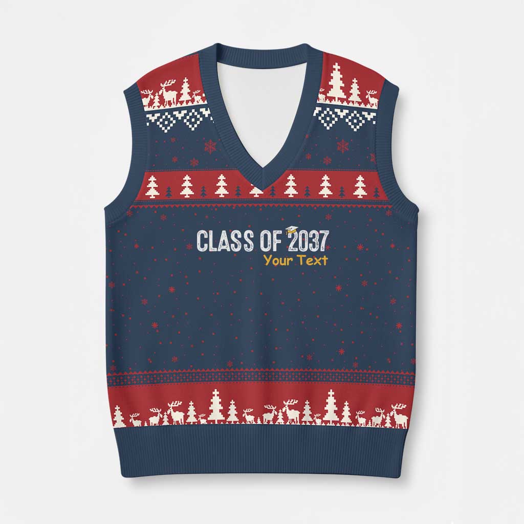 Personalized Class of 2037 V-Neck Knit Sweater Vest Custom Name Grow With Me Graduation TS10 Navy Red Print Your Wear