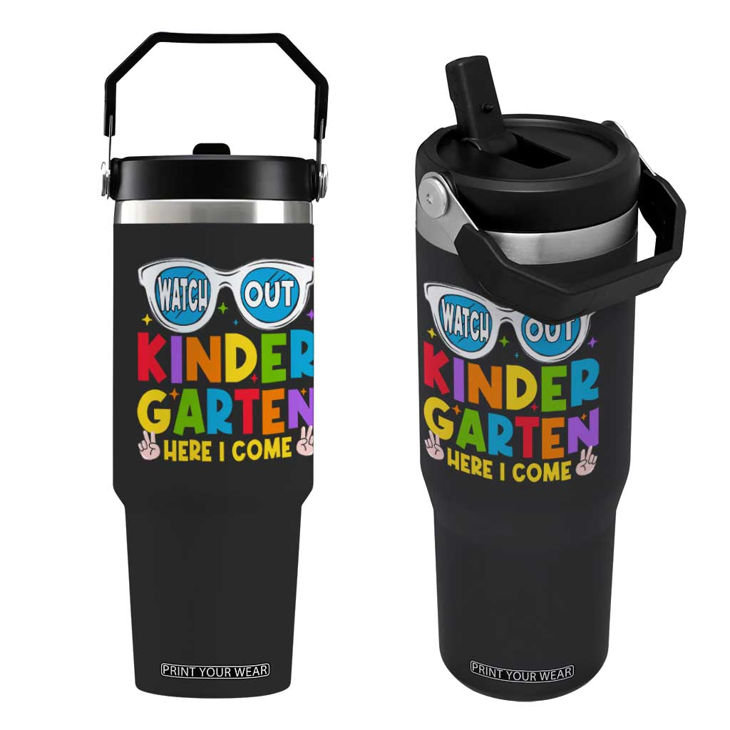 Back to School Kinder Flip Straw Tumbler Funny Kindergarten Teacher Team TS10 One Size: 30 oz Black Print Your Wear