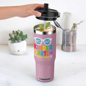 Back to School Kinder Flip Straw Tumbler Funny Kindergarten Teacher Team TS10 One Size: 30 oz Light Pink Print Your Wear
