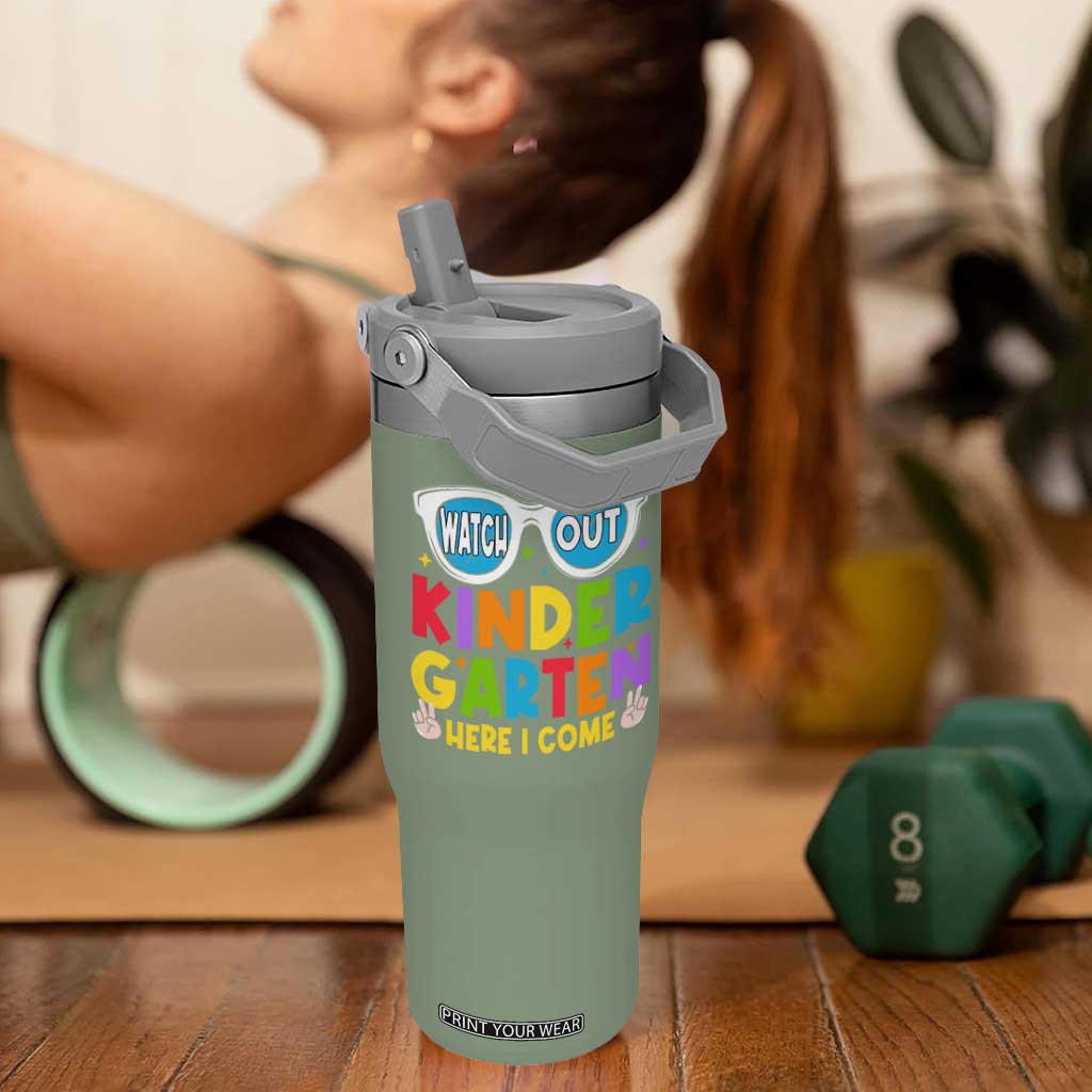 Back to School Kinder Flip Straw Tumbler Funny Kindergarten Teacher Team TS10 One Size: 30 oz Moss Green Print Your Wear