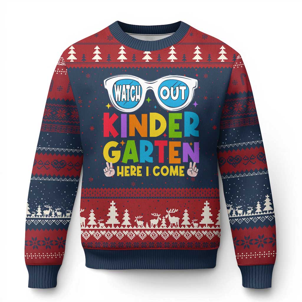 Back to School Kinder Ugly Christmas Sweater Funny Kindergarten Teacher Team TS10 Navy Red Print Your Wear