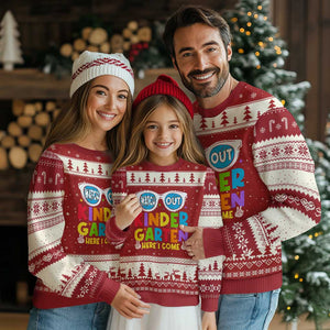 Back to School Kinder Ugly Christmas Sweater Funny Kindergarten Teacher Team TS10 Red Beige Print Your Wear