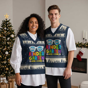 Back to School Kinder V-Neck Knit Sweater Vest Funny Kindergarten Teacher Team TS10 Navy Beige Print Your Wear