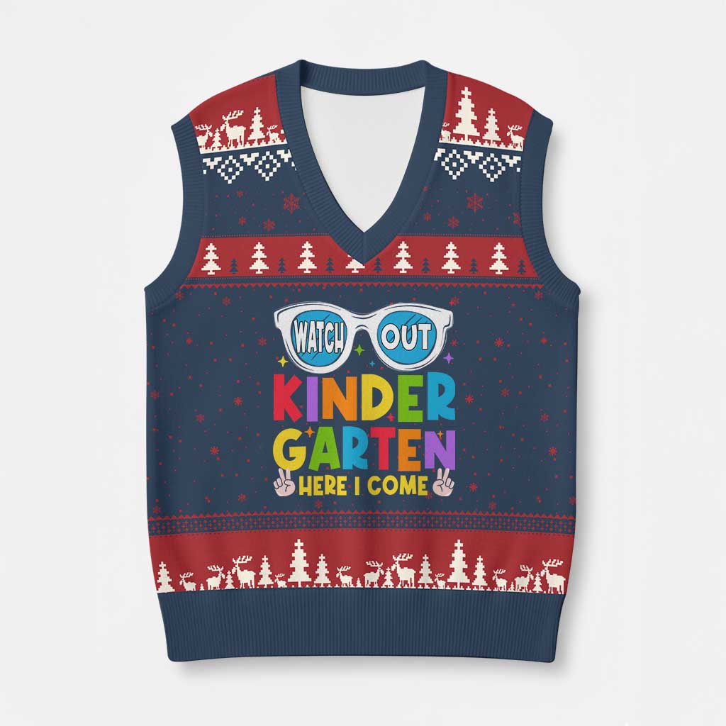 Back to School Kinder V-Neck Knit Sweater Vest Funny Kindergarten Teacher Team TS10 Navy Red Print Your Wear