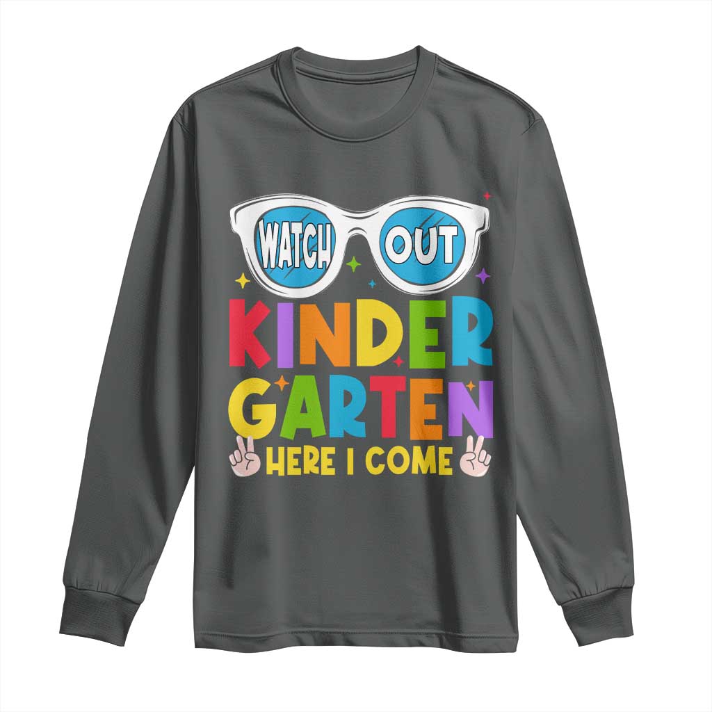 Back to School Kinder Long Sleeve Shirt Funny Kindergarten Teacher Team TS10 Dark Heather Print Your Wear