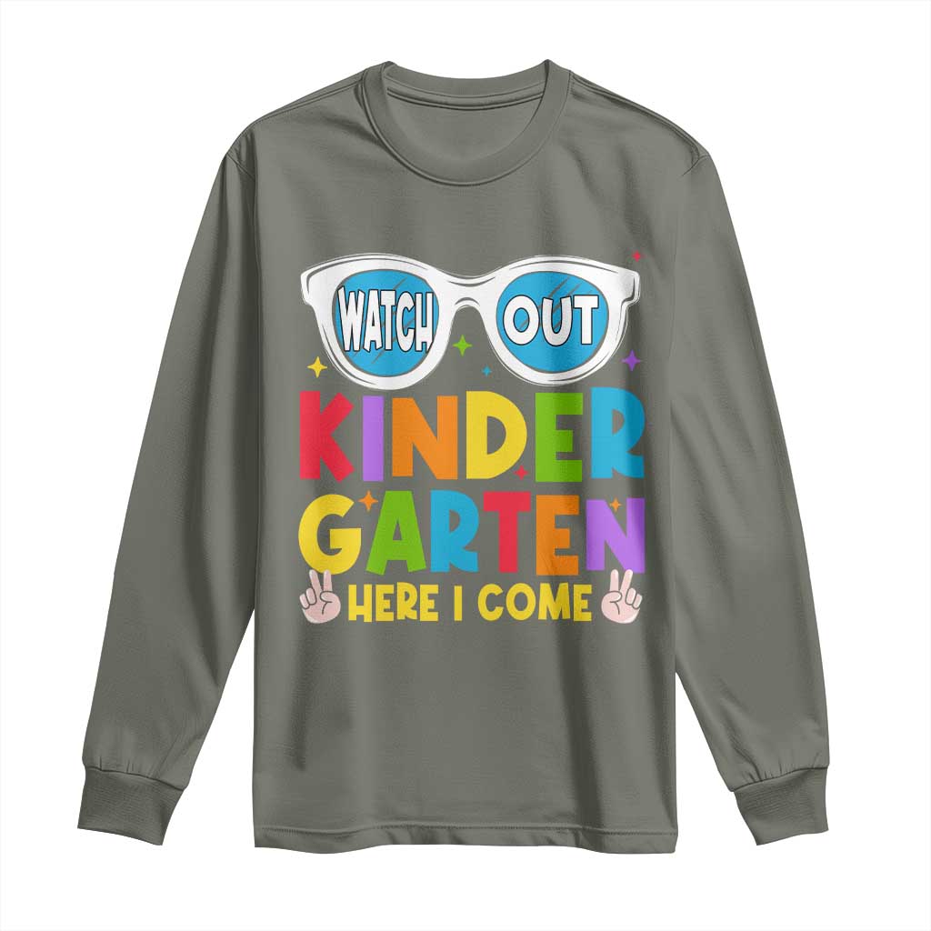 Back to School Kinder Long Sleeve Shirt Funny Kindergarten Teacher Team TS10 Military Green Print Your Wear
