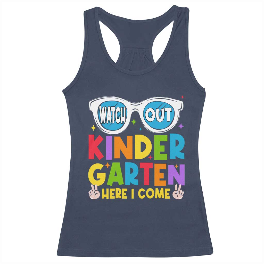 Back to School Kinder Racerback Tank Top Funny Kindergarten Teacher Team TS10 Navy Print Your Wear